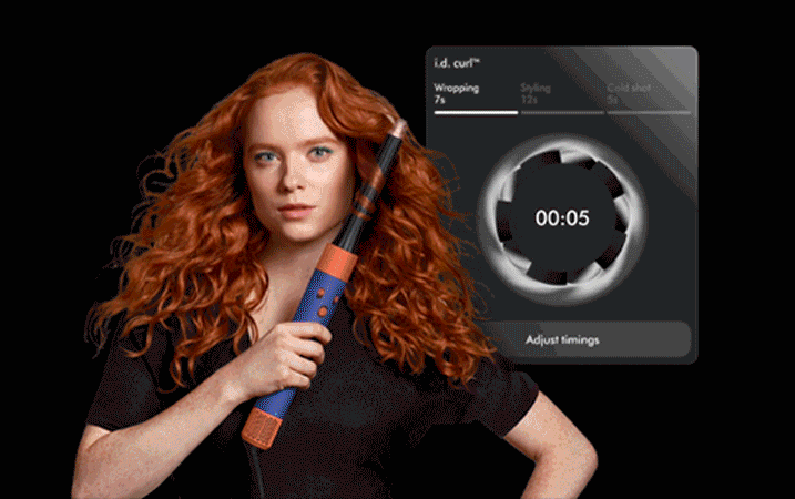 Modele izmanto ID curl personalizēto ieveidošanas secību lietotnē MyDyson, lai ieveidotu matus.