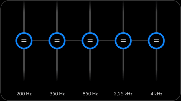 The five different frequency sliders that can be adjusted.