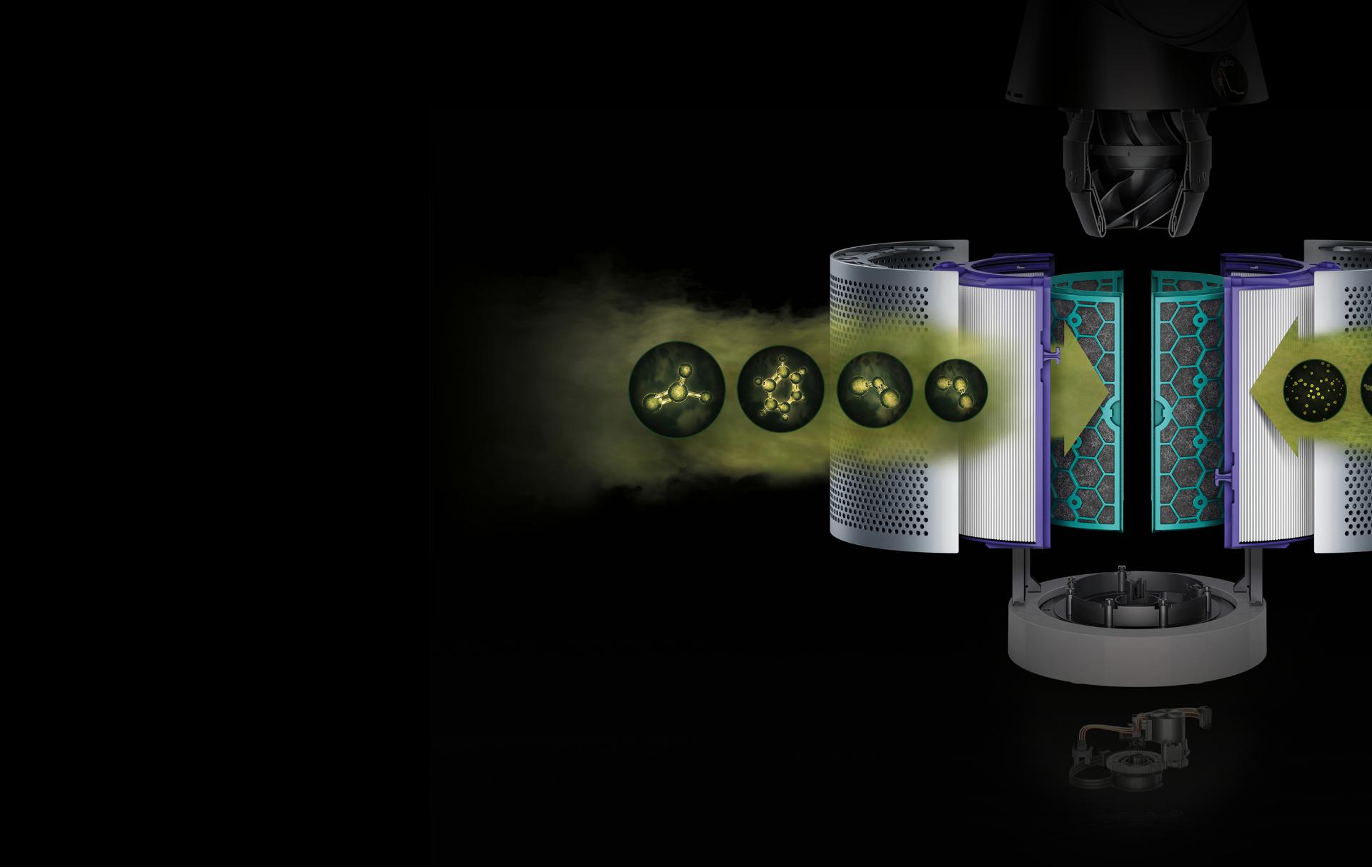 Exploded image of the fully sealed filter system