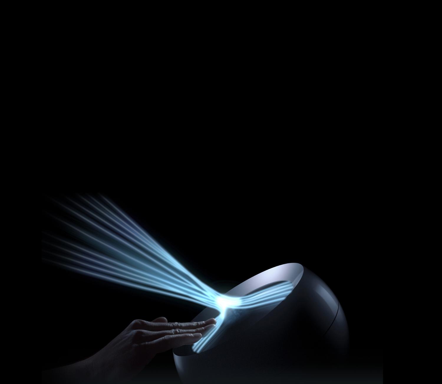 Hand reaching out to refocus airflow with Dyson Core Flow technology