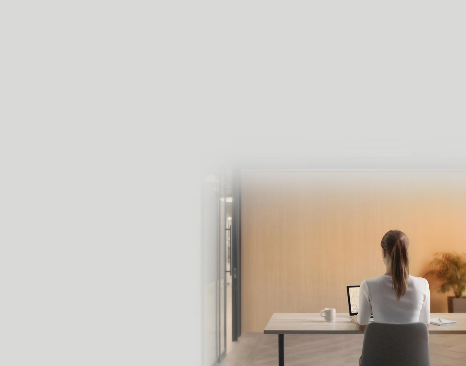 A woman in an office setting.