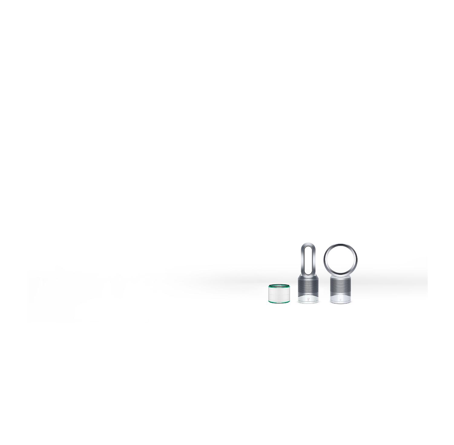 A Dyson purifier range in a row including a filter