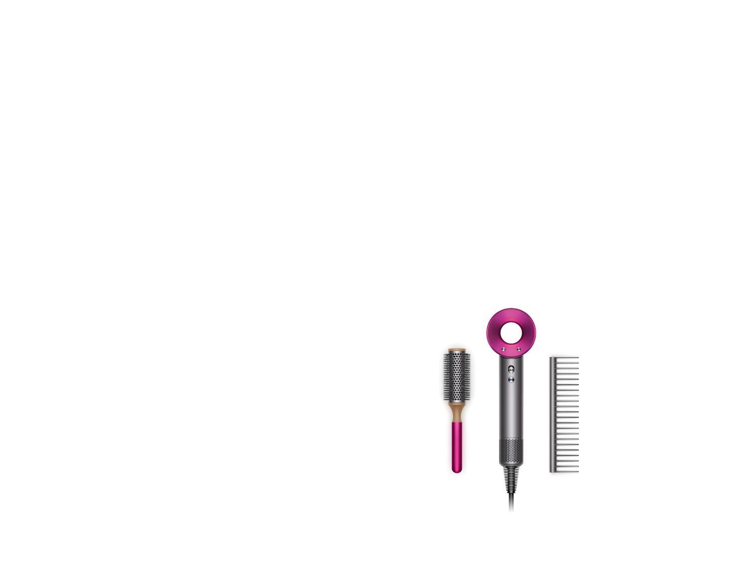 Dyson Supersonic™ hair dryer (Iron/Fuchsia) with barrel brush and detangling comb
