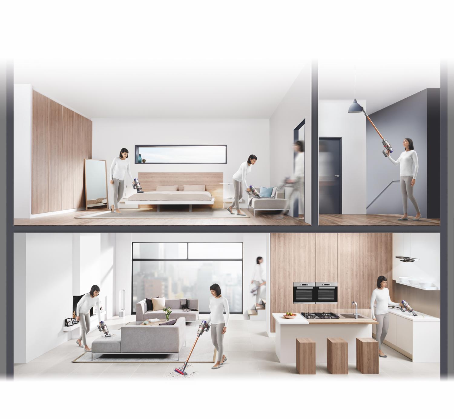 Dyson V10 cordless vacuum with a variety of accessories