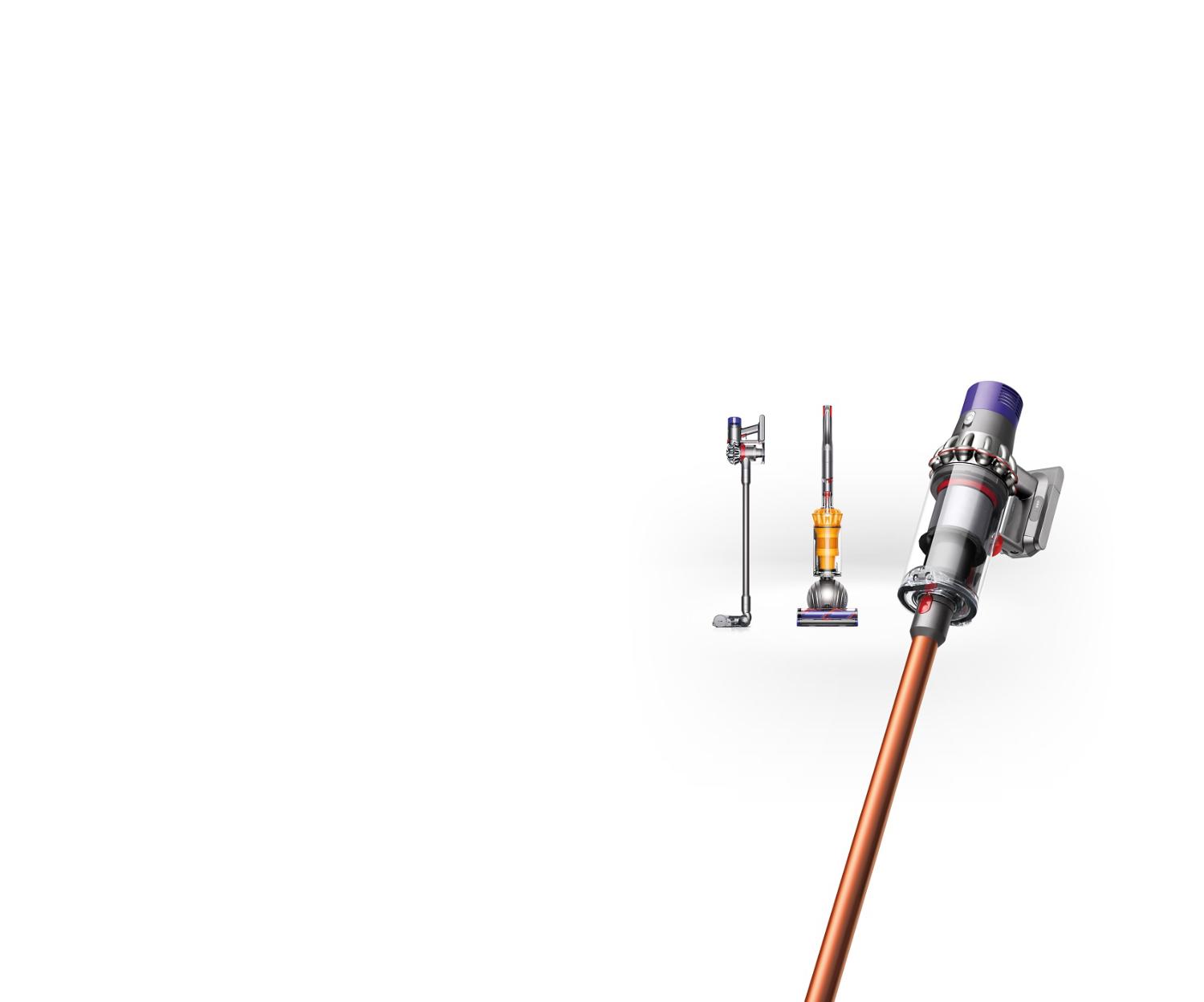 Line up of Dyson Corded and Cordless Vacuum Cleaners