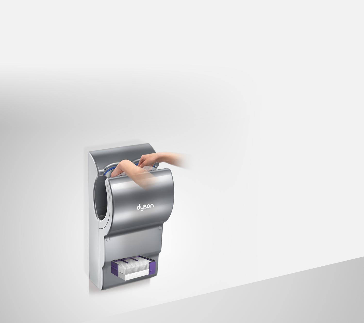 Dries hands with cleaner air