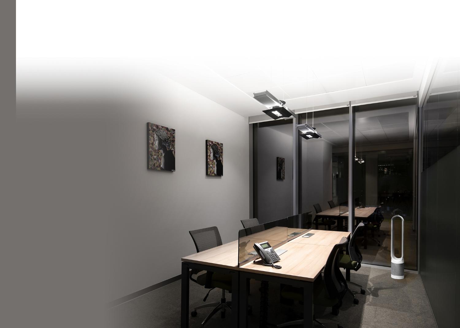 Dyson Pure Cool purifier fan in office setting.