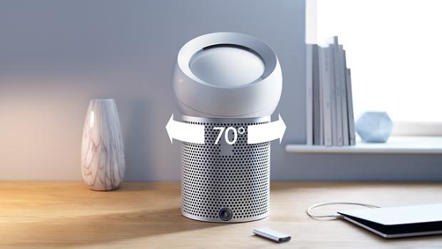 Diagram showing an oscillation of 70 degrees of the Dyson Pure Cool Me personal purifier fan