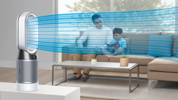 Demonstration of Dyson Pure Hot+Cool purifier forward projection indoors