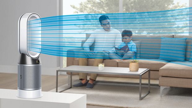 Demonstration of Dyson Pure Hot+Cool purifier forward projection indoors