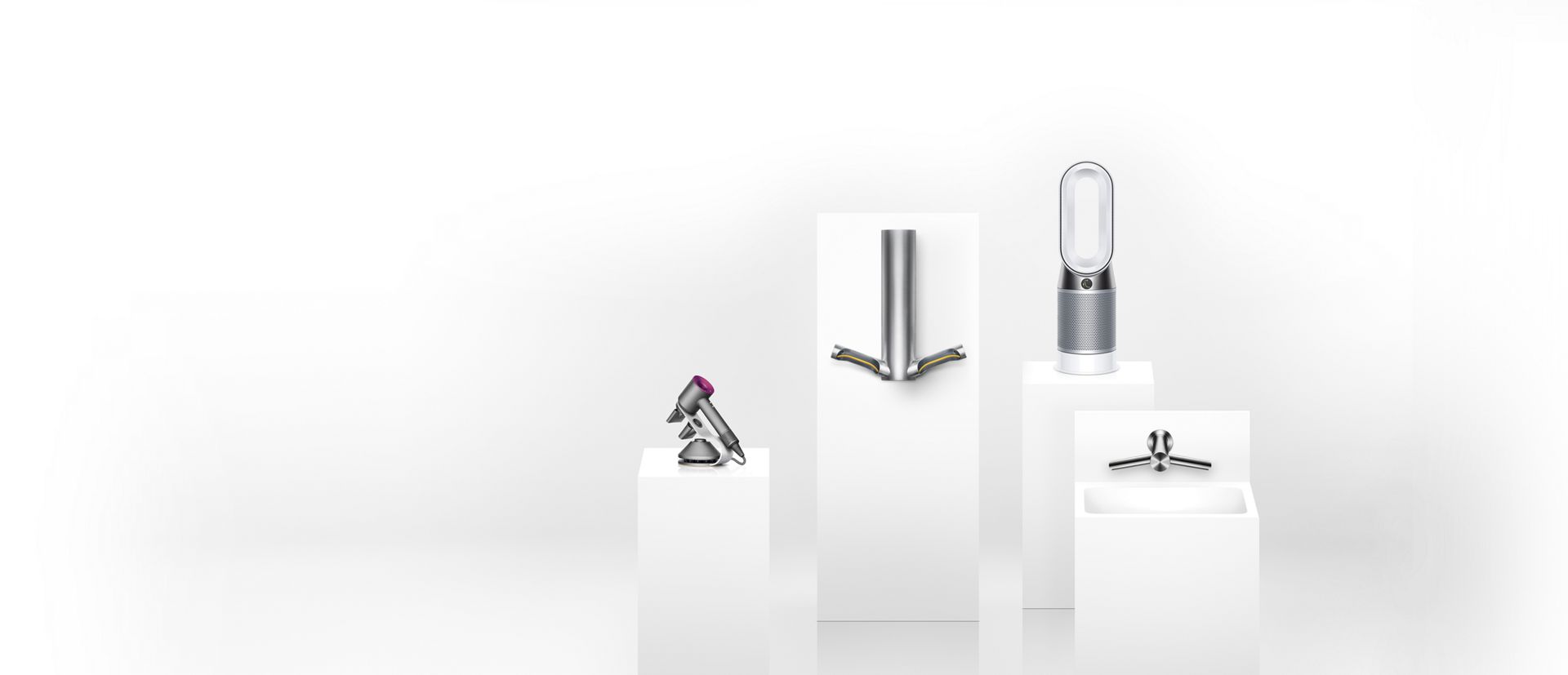 Podium of Dyson products beneath Cu-Beam light