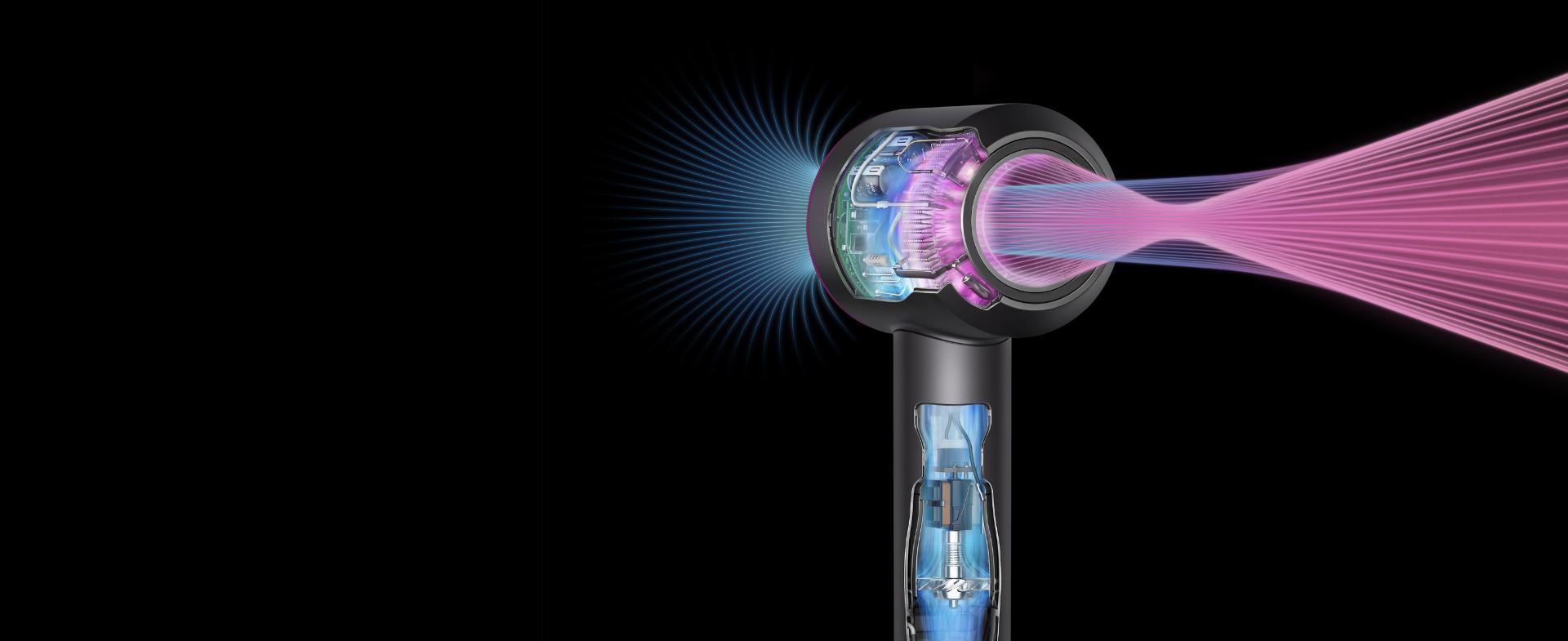 X-ray of the technology found inside the Dyson Supersonic hair dryer