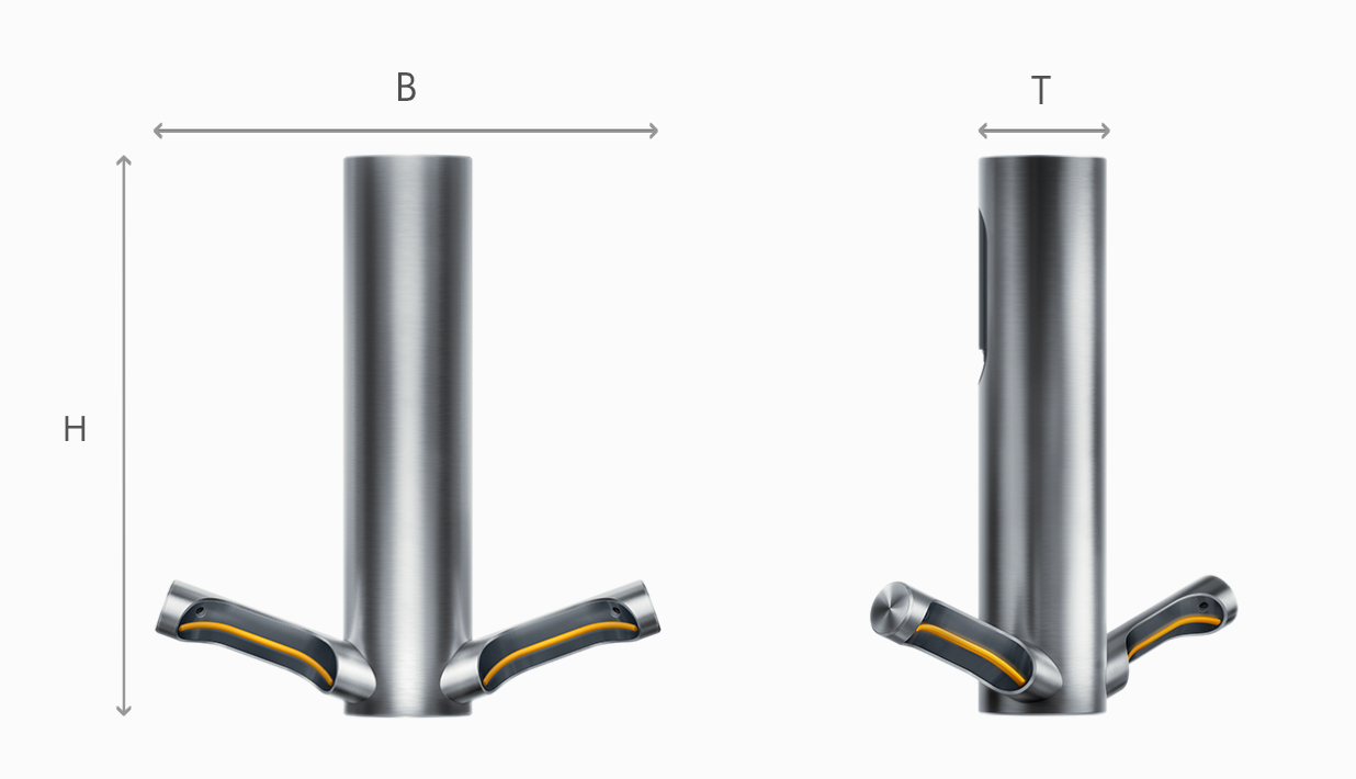 Darstellung der Abmessungen des Dyson 9KJ Händetrockners