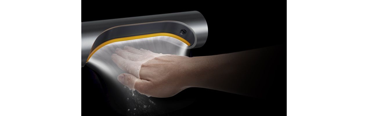 Air jet coming from Dyson Airblade 9kJ hand dryer