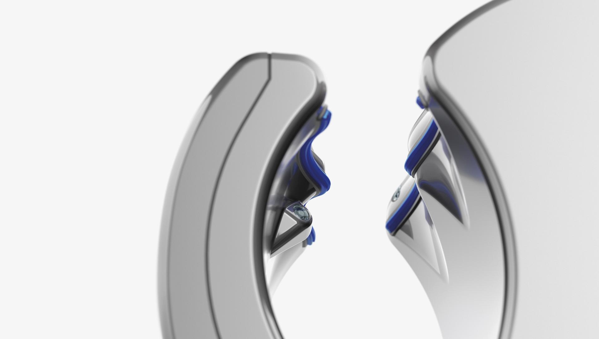 Extreme close up of the top of a Dyson Airblade db hand dryer