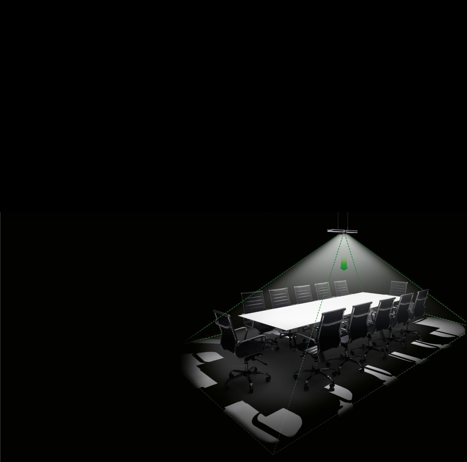 Illustrating light path of Dyson Cu-Beam down over desks