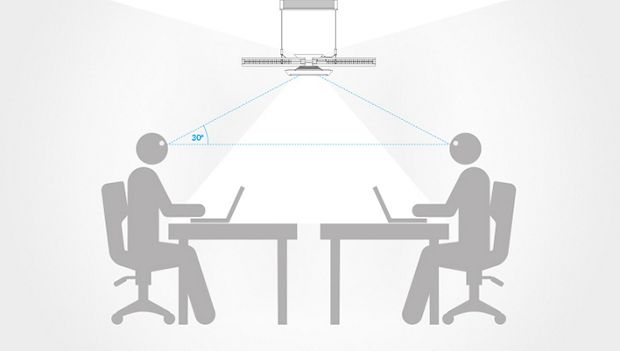 Ilustration of flicker control above two cartoon people sat at a table.