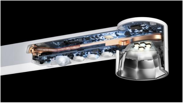 Cross-section image of Dyson Lightcycle light, showing the technology in its cooling system