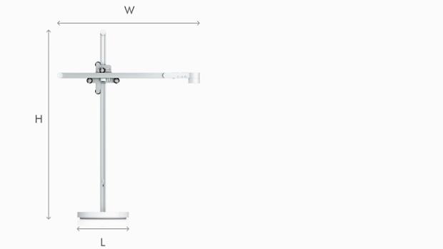 Illustration of Dyson Lightcycle task light white dimensions