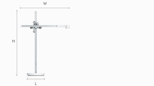 Illustration of Dyson Lightcycle task light white dimensions