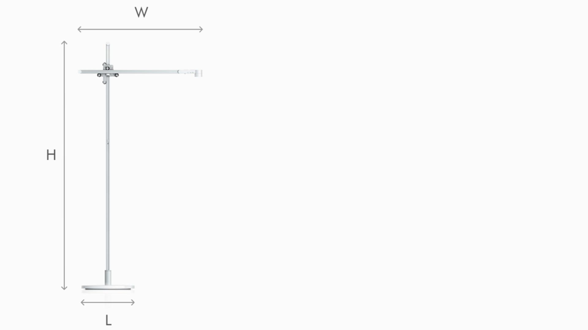 איור של מימדי תאורה עומדת Dyson Lightcycle בלבן