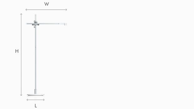 איור של מימדי תאורה עומדת Dyson Lightcycle בלבן