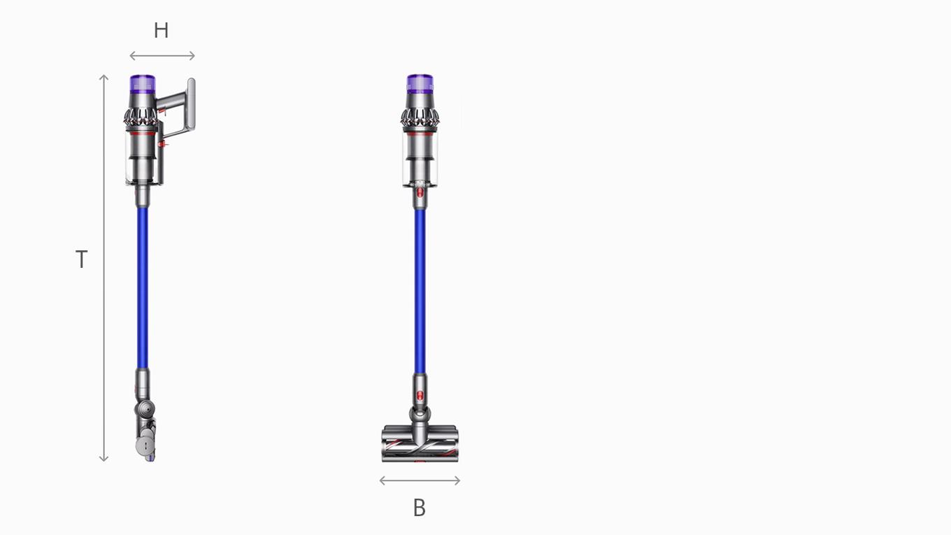 Seiten- und Vorderansichten des Dyson V11 Absolute kabellosen Staubsaugers