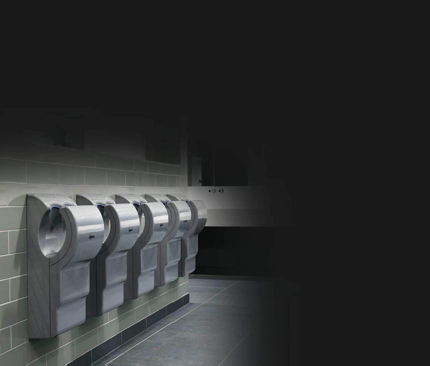 Bank of Dyson Airblade dB hand dryers