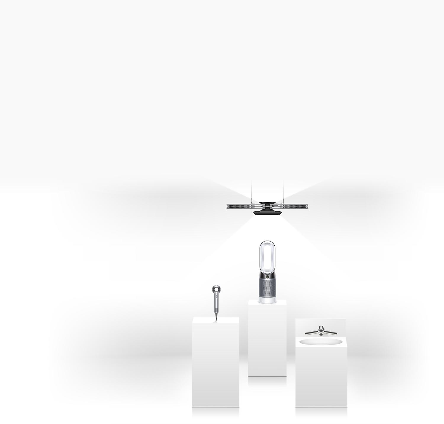 Podium of Dyson products beneath Cu-Beam light