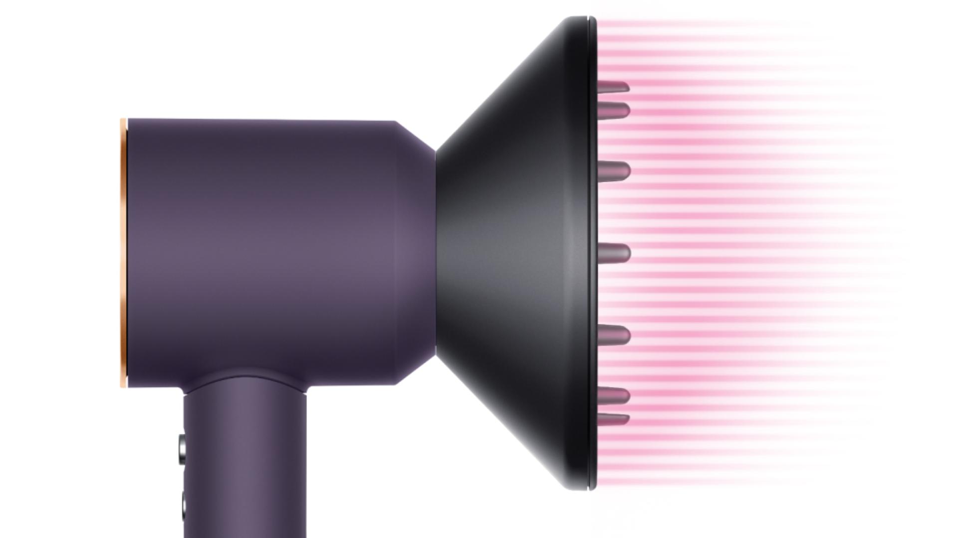 The Dyson Supersonic Professional hair dryer in Bright copper with the Diffuser.