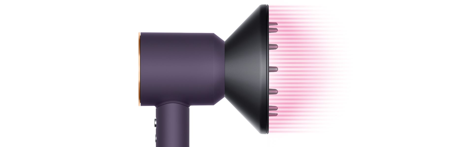 The Dyson Supersonic Professional hair dryer in Bright copper with the Diffuser.