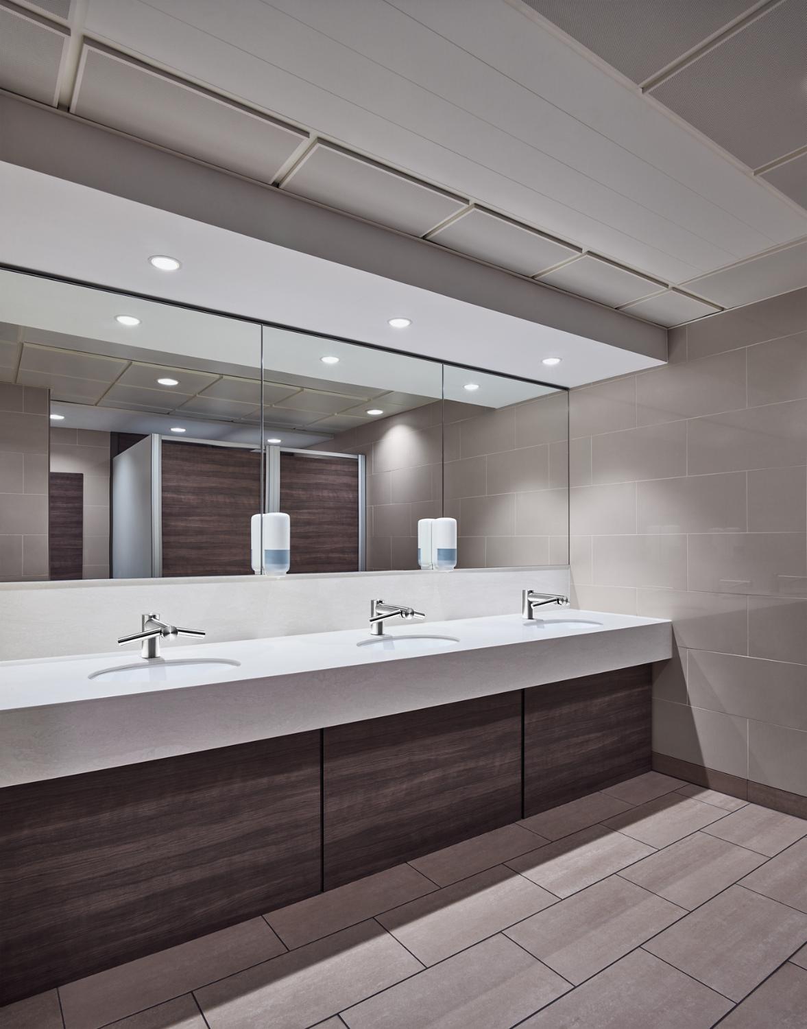 Dyson Airblade Wash+Dry hand dryers in an airport bathroom