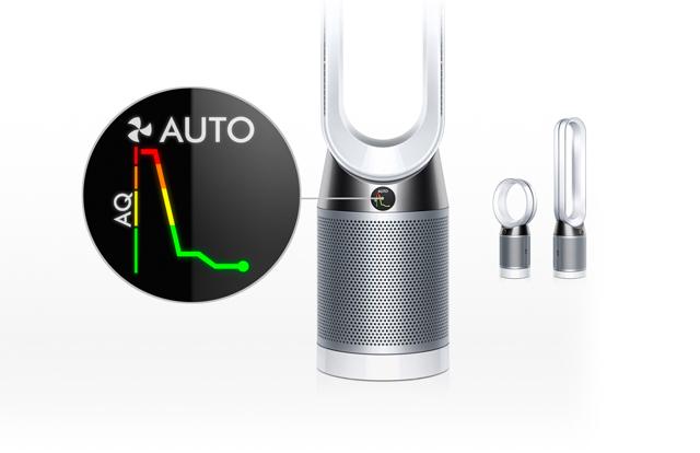 Dyson Pure Humidify+Cool drawing in dirty air and projecting purified, humidified air