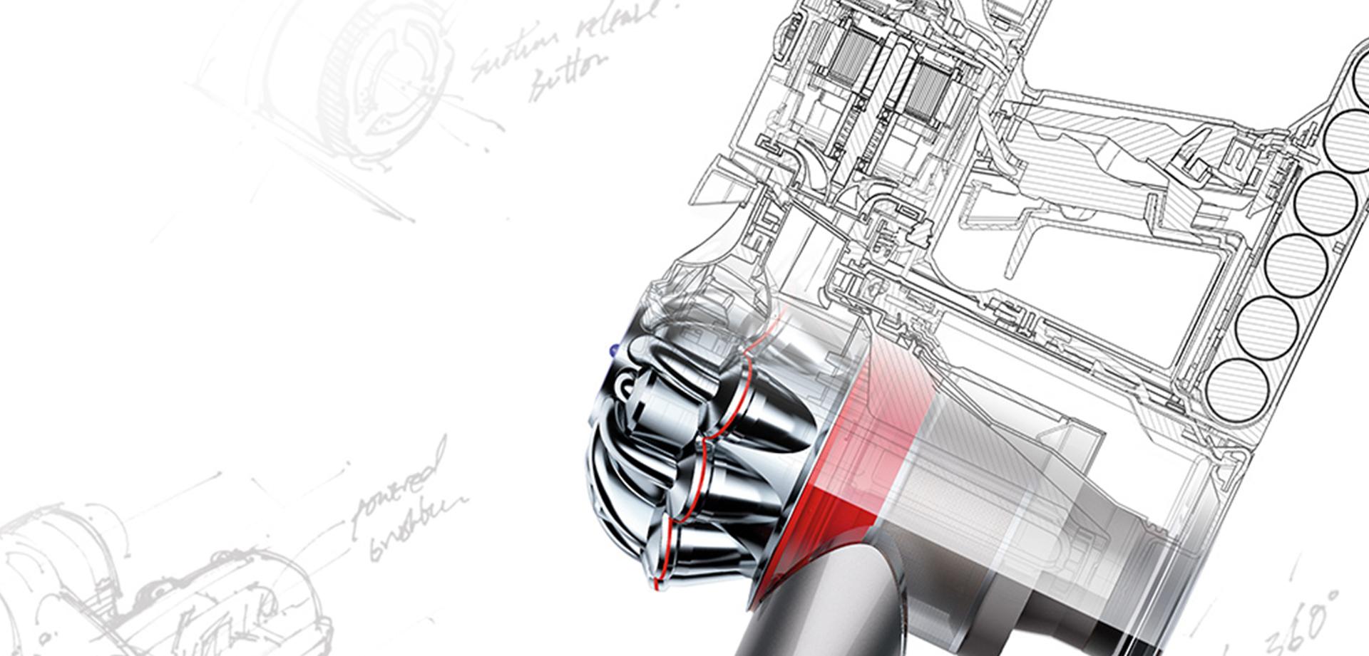 Sketch of inside of Dyson vacuum cleaner