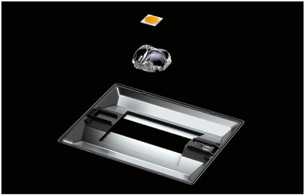 Breakout illustration of two custom lenses on the Dyson Cu-Beam Duo light.