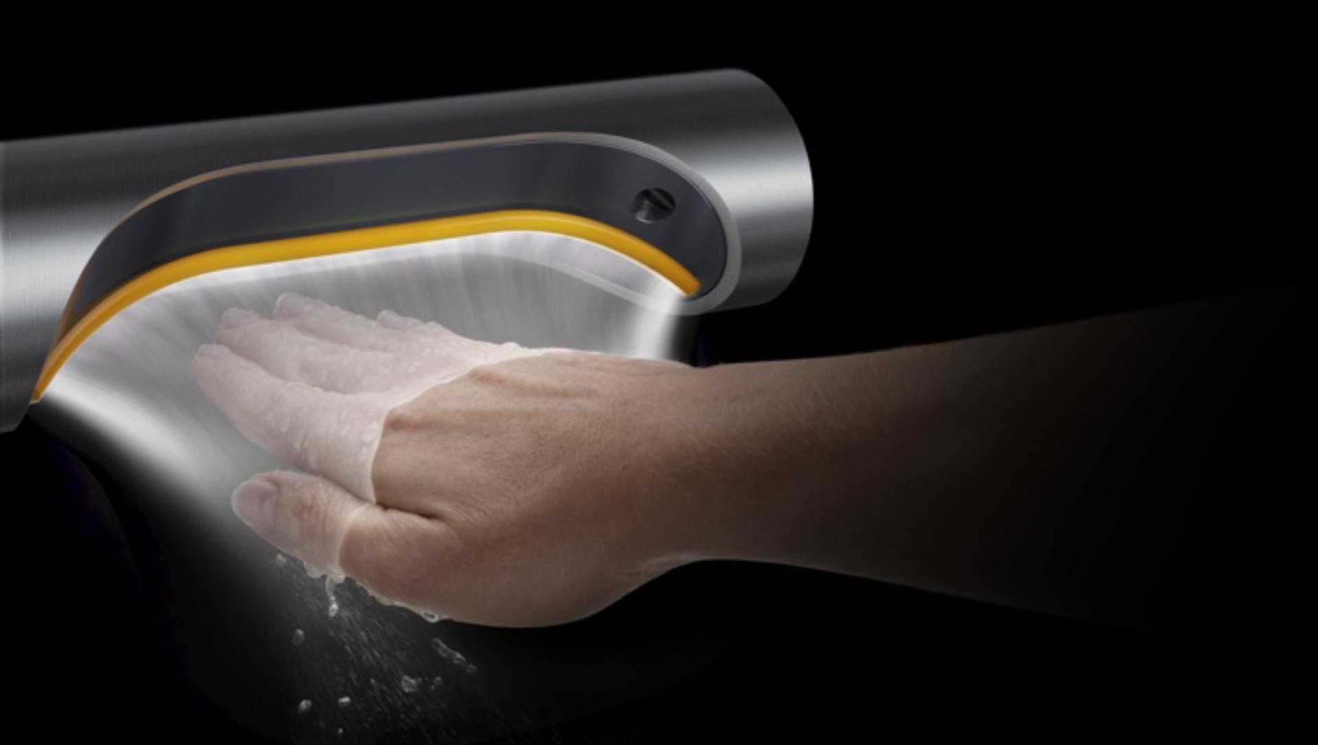 Close up of the Dyson Airblade 9kJ hand dryer's Curved Blade™ design.