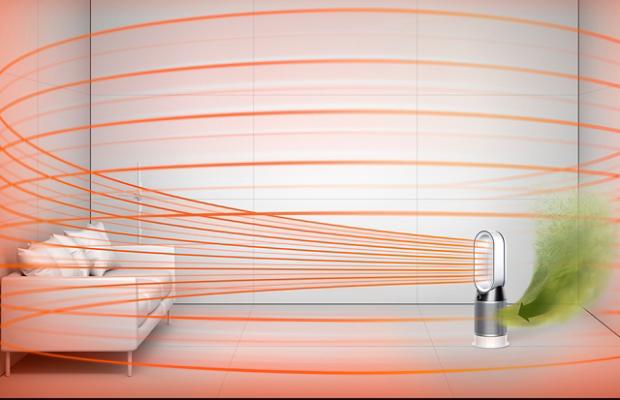A Dyson légtisztító fűtőventilátor egyenletesen keringeti a meleg levegőt az egész szobában