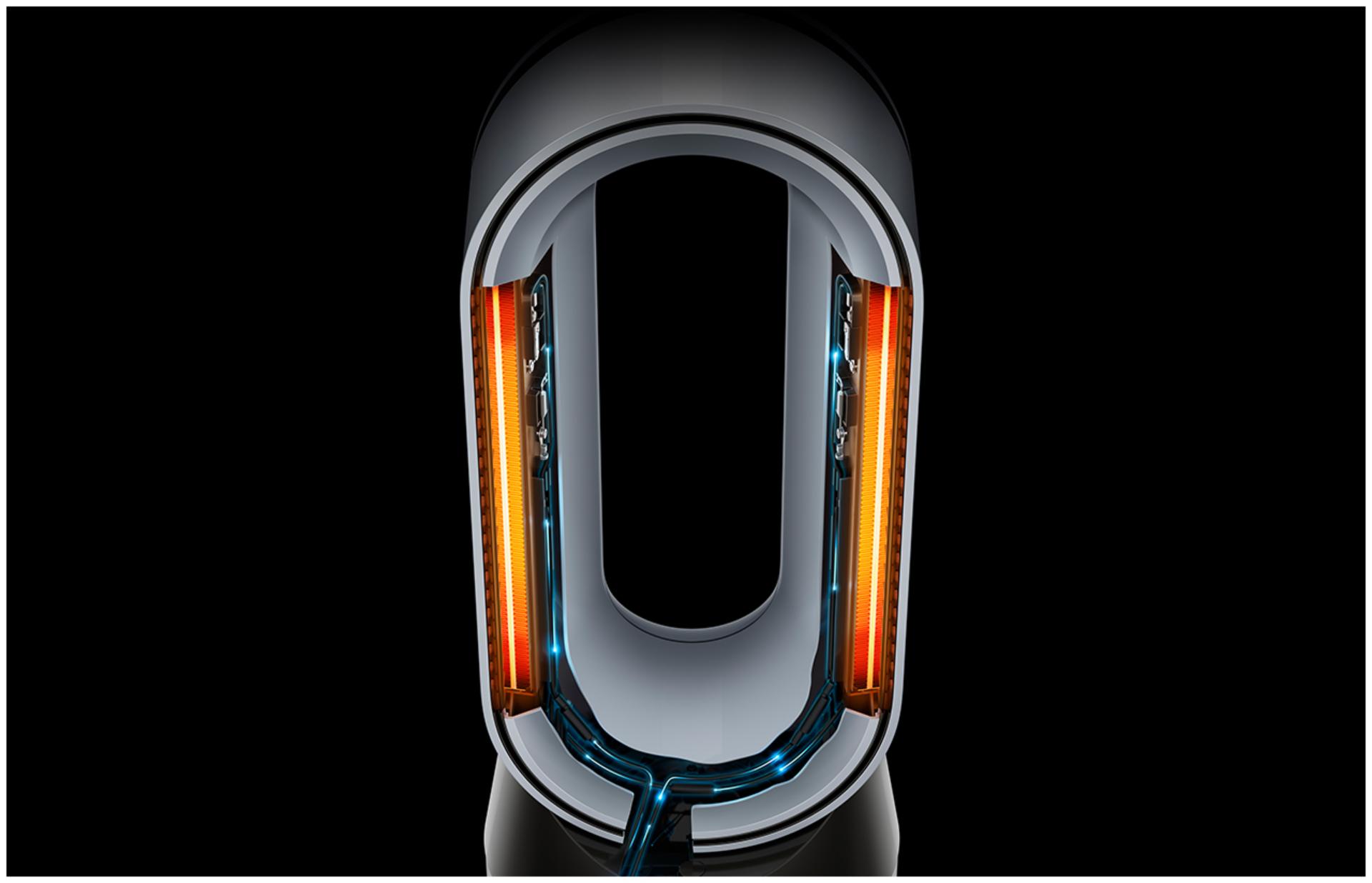 Rentgenografinis „Dyson“ valytuvo ventiliatoriaus ir šildytuvo su jutikliais viduje vaizdas