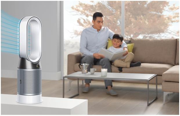 Dyson légtisztító fűtőventilátor diffúz módban a családi szobában