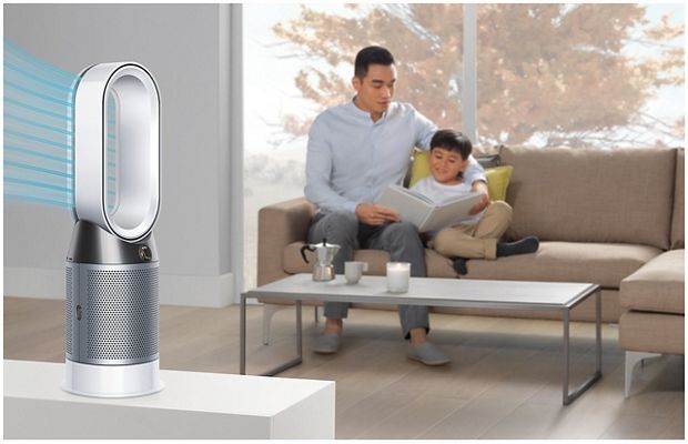 Dyson légtisztító fűtőventilátor diffúz módban a családi szobában
