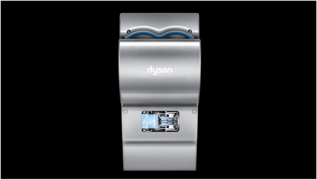 เครื่องเป่ามือ Dyson Airblade dB ที่แสดงให้เห็นมอเตอร์ภายใน