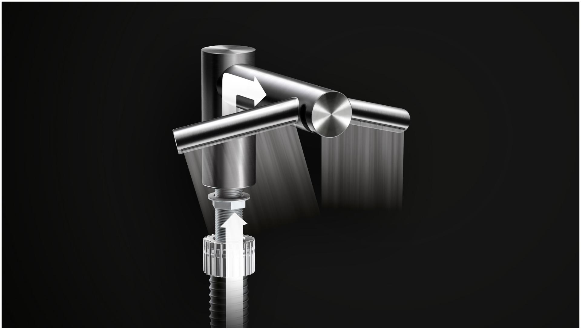 A Dyson Airblade Wash + Dry nyílásain keresztül átpréselődő levegőáramlatok.