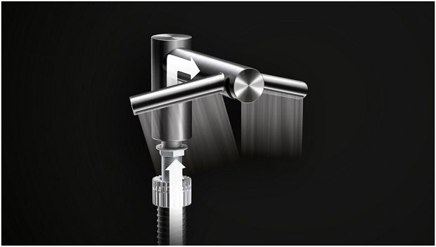 Sheets of air being forced through apertures of Dyson Airblade Wash+Dry