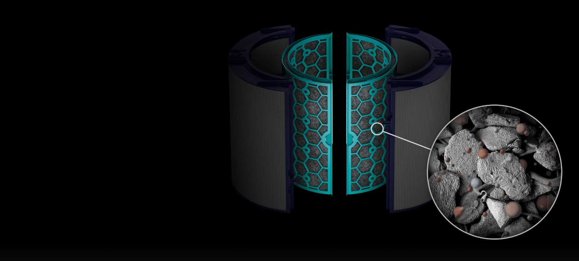 Kolmekordselt impregneeritud söegraanulite lähivaade