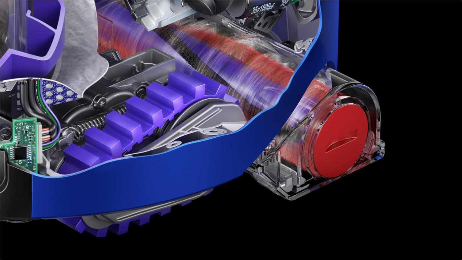 Close up of the spinning brush bar