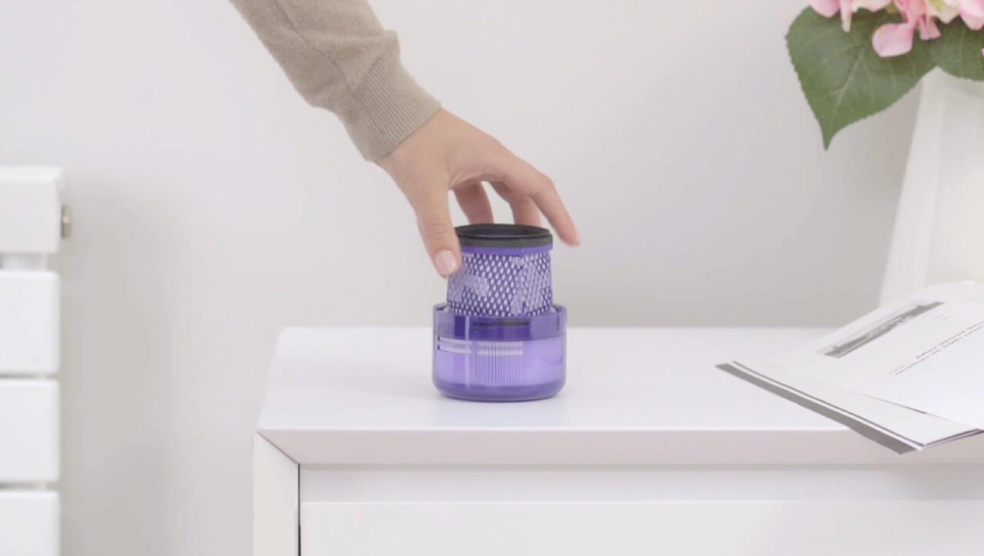 Filter placed on flat surface to dry.