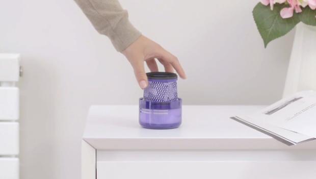 Filter placed on flat surface to dry.