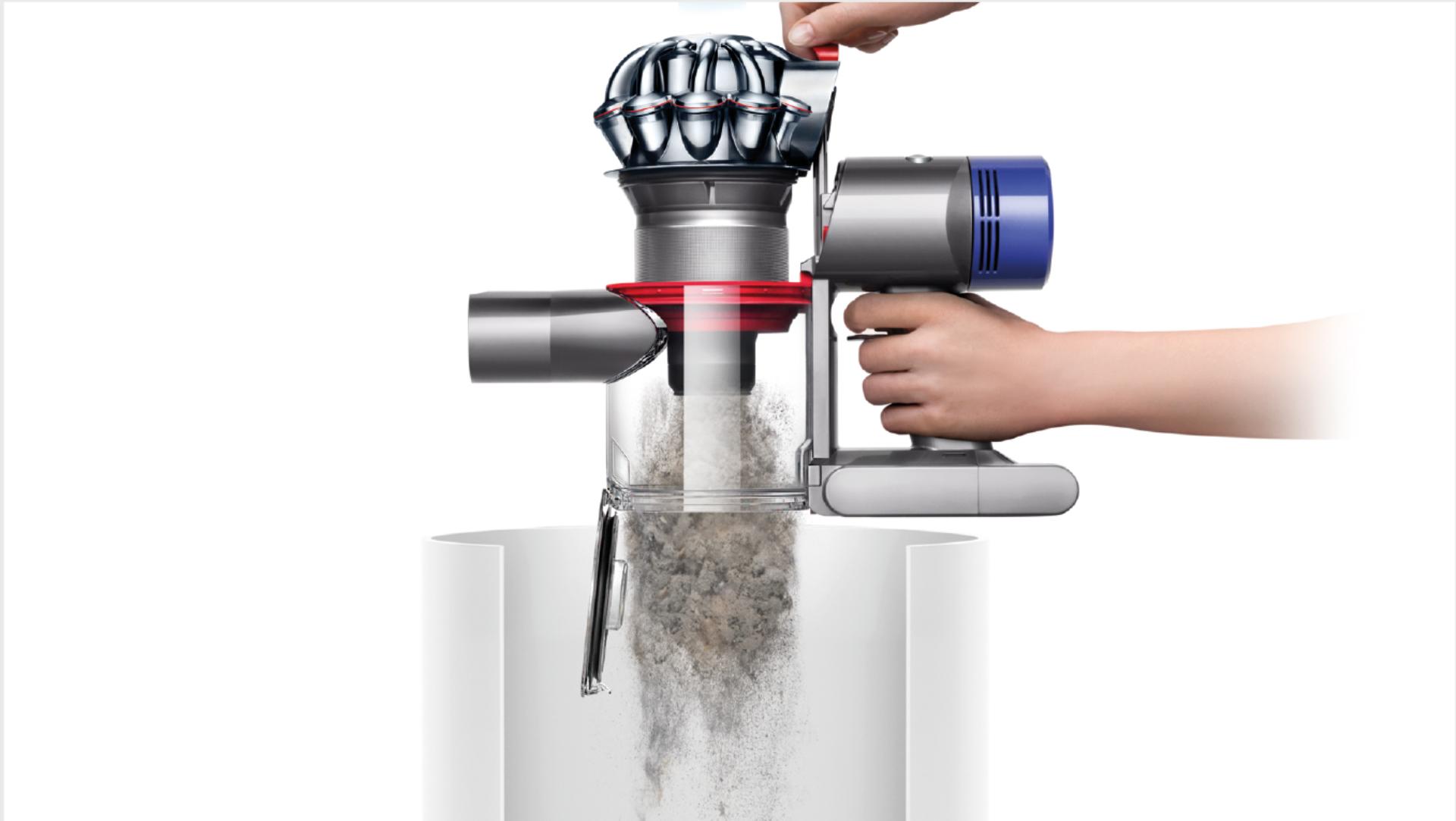 Bin being emptied easily and hygienauthor.prd.leap.dyson.cloud/assetdetails.html/content/dam/dyson/leap-petite-global/products/floorcare/sticks/v7/overvically