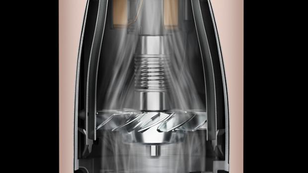 Cutaway graphic showing the Hyperdymium motor inside the Dyson Supersonic Nural hair dryer.
