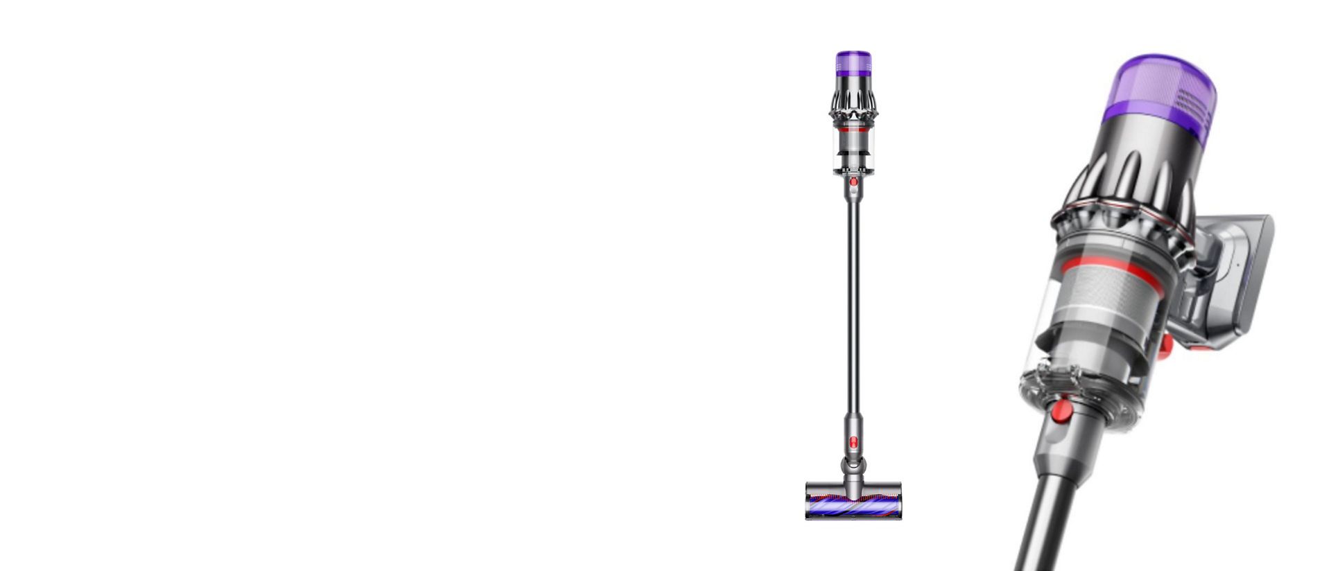 The Dyson V9 vacuum front and side view.